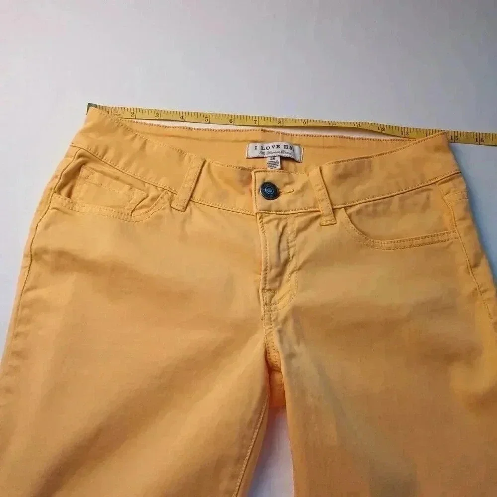 I Love H81 Women Low Rise Skinny Jeans Yellow Size 26/2 Mustard Stretch Y2K